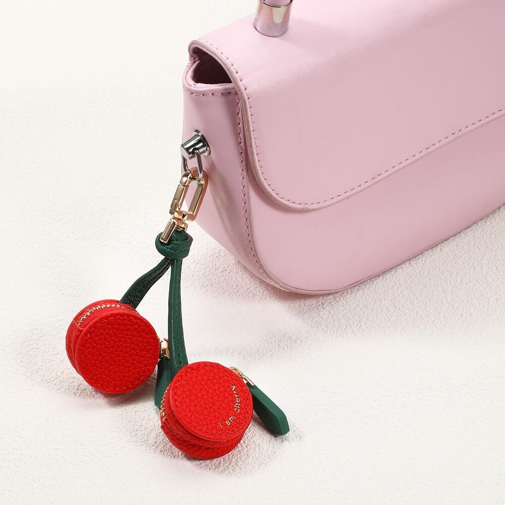 4395 Cherry Design Coin Purse Charm Handmade Mini Zipper Pouch Keychain - Picture 5 of 7